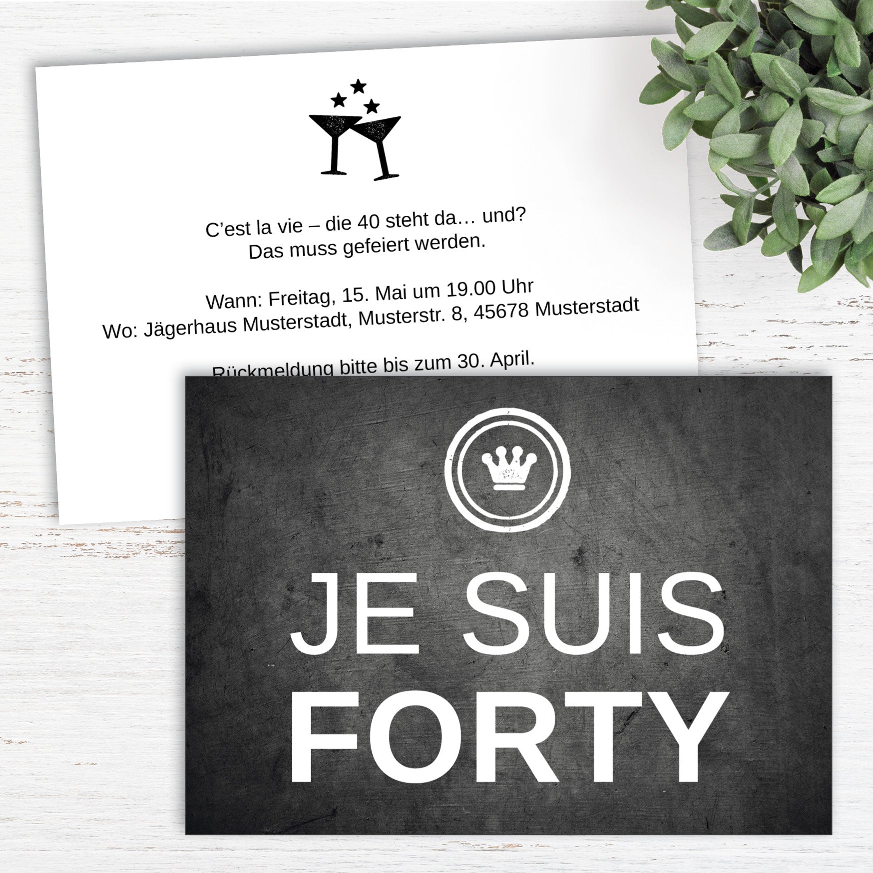 Einladung zum 40. Geburtstag: JE SUIS FORTY - Individuelle Einladung